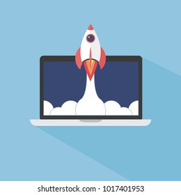 Flat style rocket ship illustration for start up and development projects of creative ideas presentation
