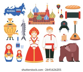 Flat style Russia culture element collection cartoon illustration