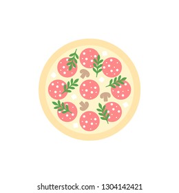 Flat style salami pizza with cheese illustration