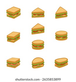 Flat Style Sandwich Collection with Toppings