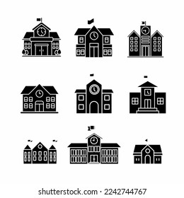 Flat style school building icon illustration. Stock vector.