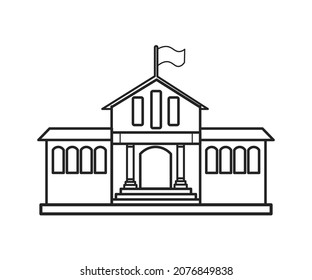 Flat style school building on bright orange background. Back to school banner design concept. College, university, academy vector illustration