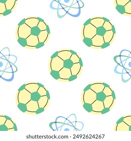 Flat style school Illustration. Atomic structure and soccer ball seamless pattern. Back to School.