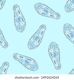  Flat style school Illustration. Infusoria seamless pattern. Back to School. The science.