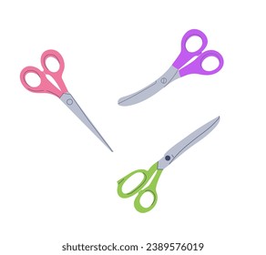 Flat style scissors set types of colored vector image