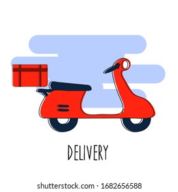 Flat style scooter icon. Scooter for home delivery. Scooter for travel. Motobike, vector. Scooter delivery, vector.