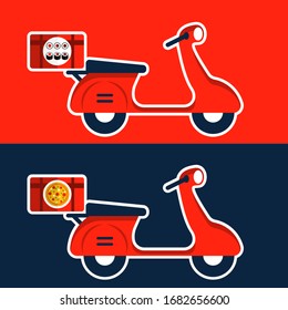 Flat style scooter icon. Scooter for home delivery. Scooter for travel. Motobike, vector. Scooter delivery, vector.