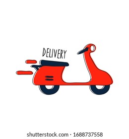 Flat style scooter icon. Scooter for home delivery. Scooter for travel. Motobike, vector. Scooter delivery, vector.