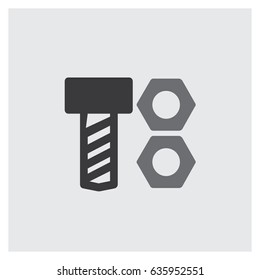 Flat style screw and nut icon isolated on white background. Vector illustration.