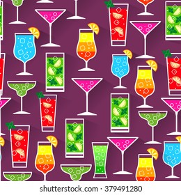 Flat style seamless pattern cocktail background