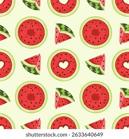 Flat Style Seamless Pattern with Watermelon Slice. Vibrant Fruit Texture for Summer Themed Designs and Creative Projects