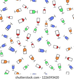 Flat style seamless pattern of wine glasses. Concept for fabric and paper, surface textures.Vector illustration