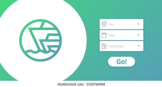 Flat style search form with a marine company logo and search input fields marked with minimalistic travel icons