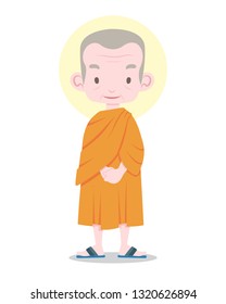 Flat style senior Thai monk standing straight cartoon illustration