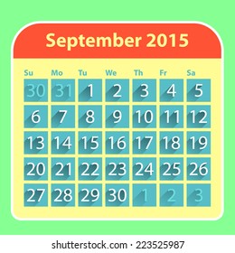 Flat style september 2015 calendar design template