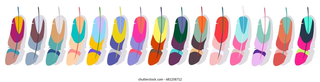 Flat style set of colorful feathers.