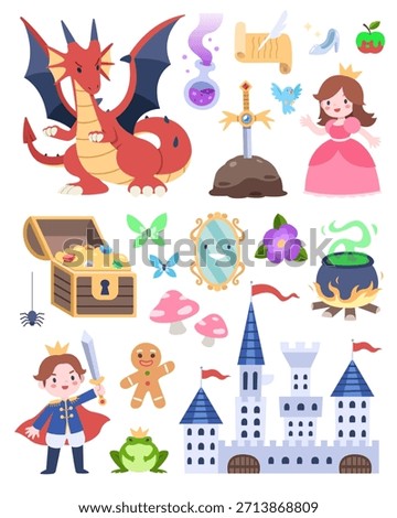 Flat style set of fairytale element vector illustration