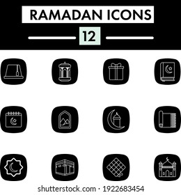 Flat Style Set of Ramadan Icon In Black and White Color.