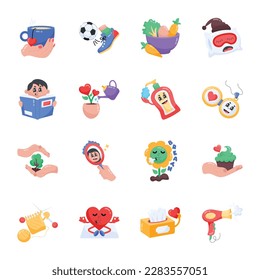 Flat Style Set of Self Care Stickers 

