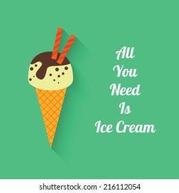 Flat style with shadow, ice cream vector icon illustration. All you need is ice cream