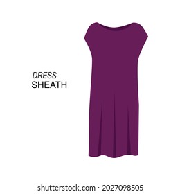 Flat Style Sheath Dress Vector illustartion. Cartoon style sleeveless dress vector icon isolated on white background. Simple burgundy long dress for night. Modern jewel neck dress symbol pictogram