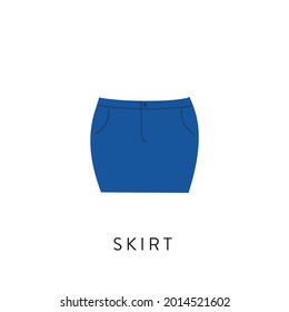 Flat Style Short Skirt Vector illustartion. Cartoon style Blue Jeans Skirt Vector icon isolated on white background. Modern blue skirt for women. Uniform skirt