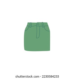 Flat Style Short Skirt Vector illustartion. Cartoon style Blue Jeans Skirt Vector icon isolated on white background. Modern blue skirt for women. Uniform skirt