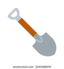 Ícone de pá de estilo plano com alça de madeira. Espada de jardim. Ilustração vetorial