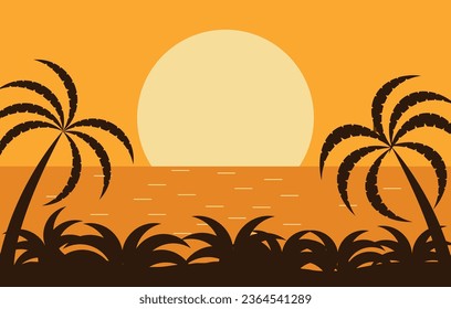 Flat Style Silhouette of a Tropical Beach. Nature and travel concept vector art - Shutterstock ID 2364541289