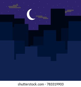 Flat style simple city silhouette at night vector