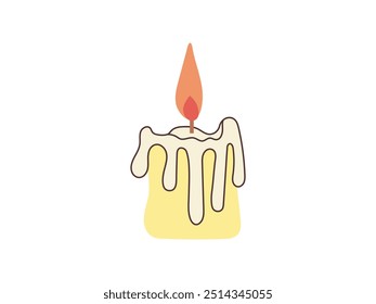 Flat style sketch of burning candle. Vector illustration. Halloween or Christmas drawing.	