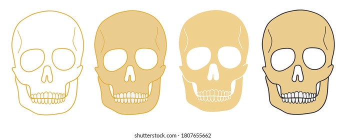 Flat style skull icons set isolated on white background. Vector illustration.