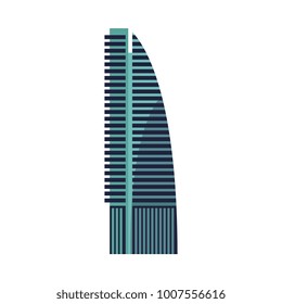 Flat style skyscraper, business center, high rise building with round top, vector illustration isolated on white background. Flat high rise building, sky scraper, business center, rounded roof