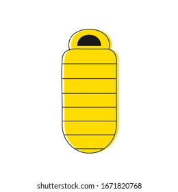 Flat style sleeping bag icon. A place to sleep in nature. Hike with amenities. Vector.