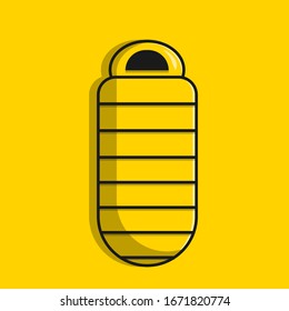 Flat style sleeping bag icon. A place to sleep in nature. Hike with amenities. Vector.