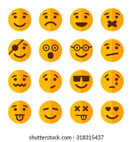 Flat Style Smile Emotion Icons Set. Vector