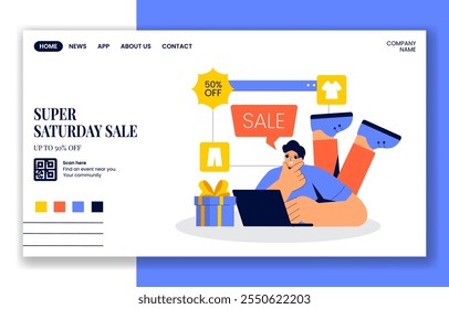 Flat Style Social Media Landing Page Design for Super Saturday Discounts