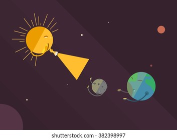 Flat style solar system illustration with planets, stars and sun