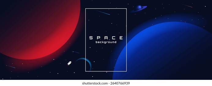 Flat style space horizontal wallpaper. Abstract concept. Vector illustration. Gradient planets with shadows. Space exploration. Design elements for web.