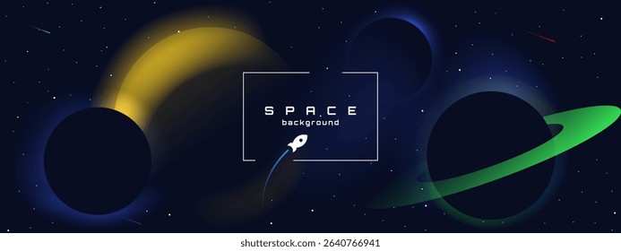 Flat style space horizontal wallpaper. Abstract concept. Vector illustration. Gradient planets with shadows. Space exploration. Design elements for web.