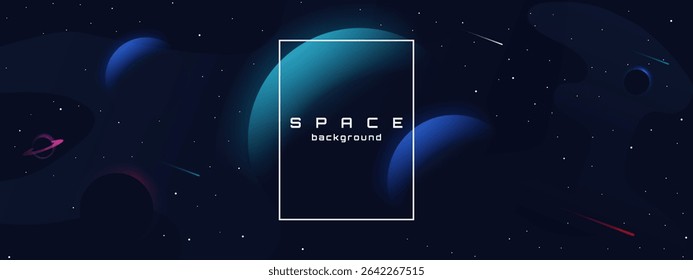 Flat style space horizontal wallpaper. Abstract concept. Vector illustration. Gradient planets with shadows. Space exploration. Design elements for web.