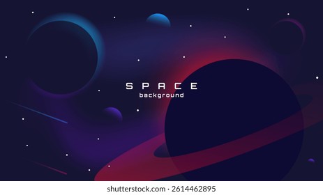 Flat style space wallpaper. Abstract concept. Vector illustration. Gradient planets with shadows. Space exploration. Design elements for web.