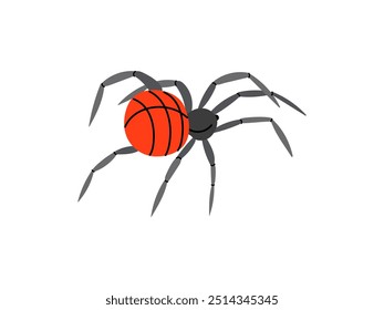 Aranha de estilo plano, isolada sobre fundo branco. Desenhando o esboço da aranha negra. Halloween, folclore atributo magia negra. Vetor.	