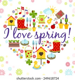flat style spring elements   background. i love spring