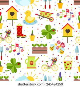 flat style spring elements seamless  background.vector colored illustration,