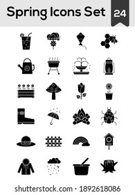 Flat Style Spring Icon Set In Black and White Color.