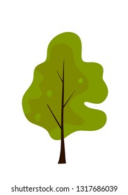Flat style spring tree with green crown isolated vector clipart image