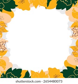 Marco cuadrado de estilo plano con hojas de otoño coloridas. Perfecto para diseños de temporada, invitaciones, carteles y proyectos gráficos de temática otoñal.
