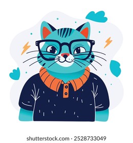 A flat style sticker of a clever cat