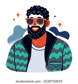 A flat style sticker of a cool man